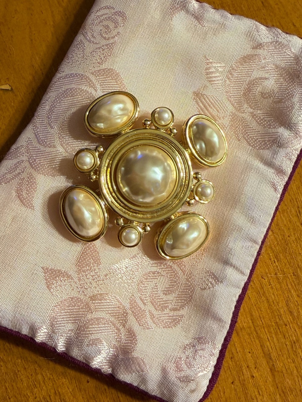 Givenchy Gold-Tone Faux Pearl Cluster Brooch